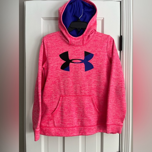Under Armour Coldgear Girls XL Pink Fleece lined Hoodie with purple detail - Picture 1 of 9